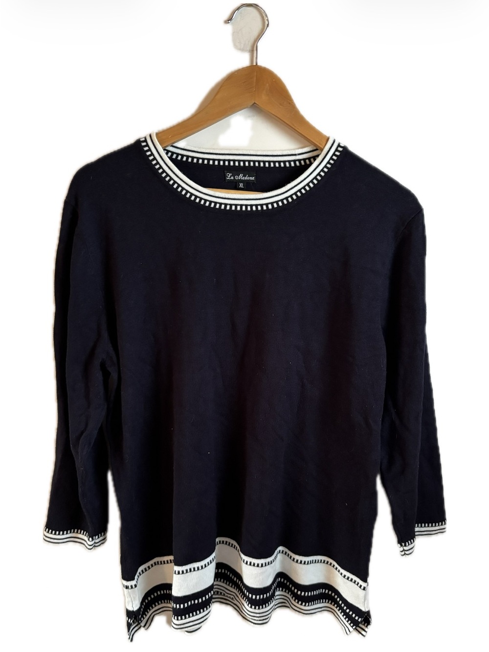 La Madona Black Crewneck Top with Contrast Trim